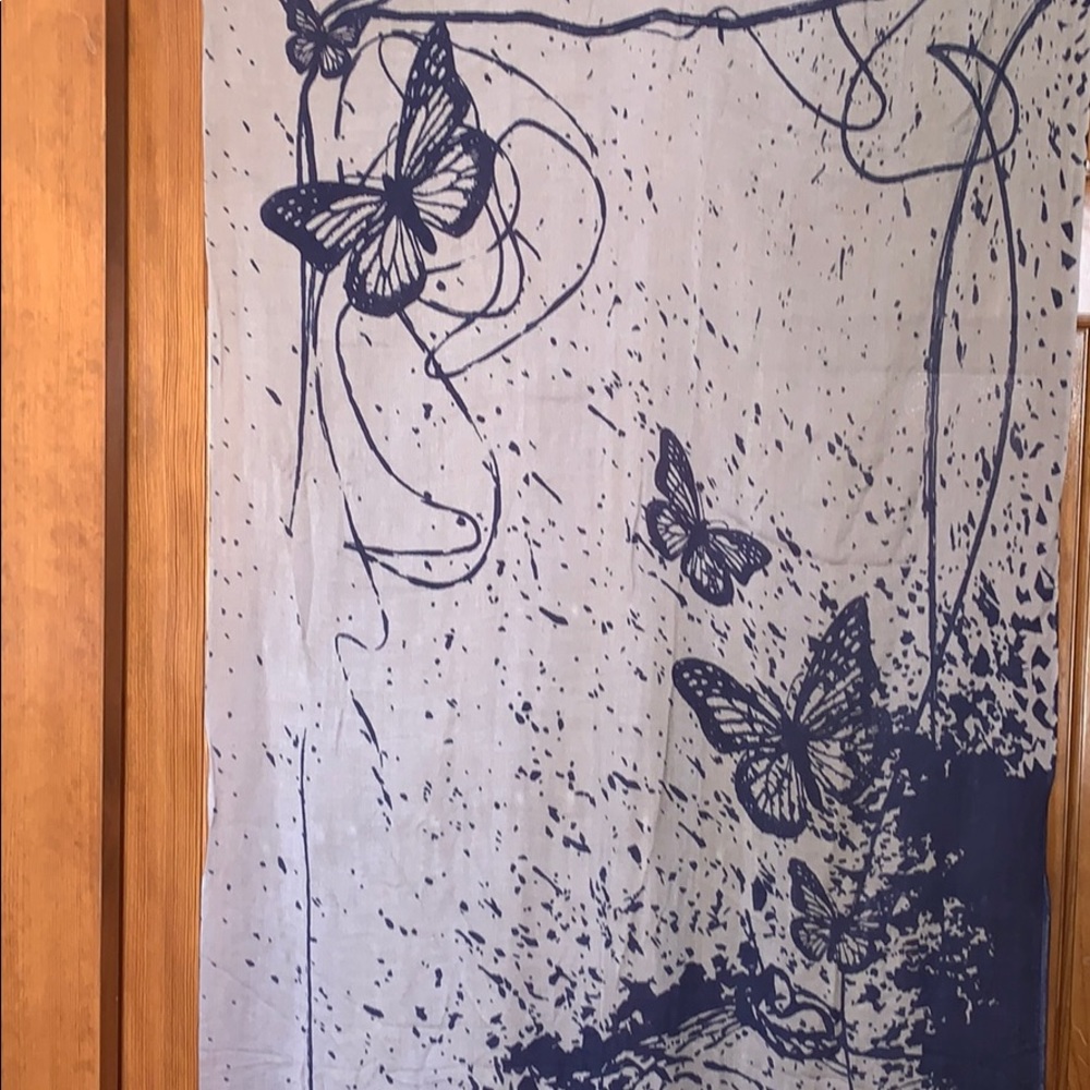 Look Collection Bird Butterflies Tan & Navy Scarf